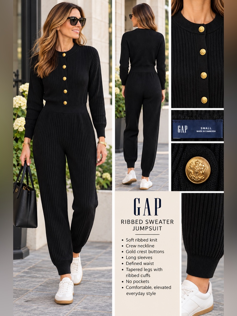 Gap Ribbed Sweater Jumpsuit Ribbed Black Jumpsuit Size Small Like New